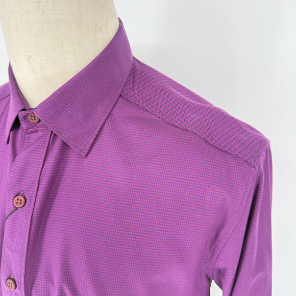 Robert Graham Woven Button Front Long Sleeve Shirt Hearst Houndstooth Berry M - Picture 9 of 10